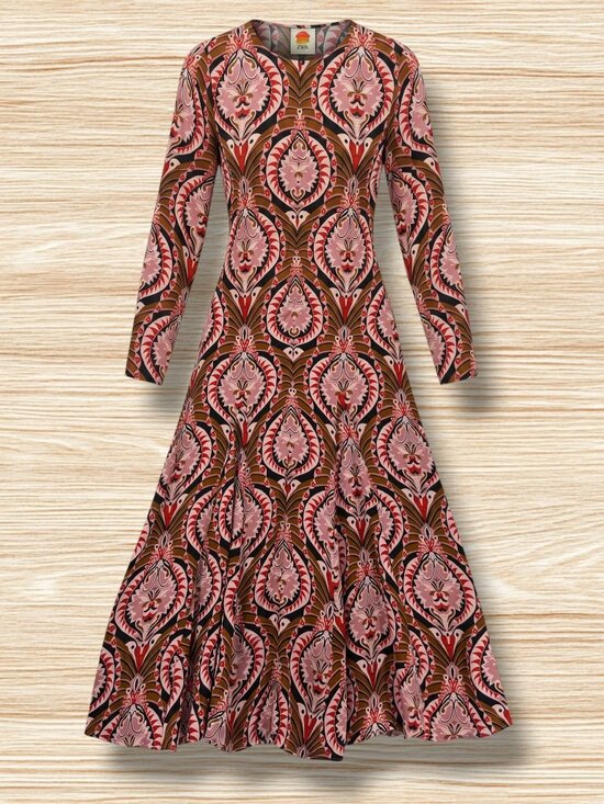 FARM Rio Dresses & Skirts - FARM Rio Pink Geometric Exposed Front Zip Long Sleeve Maxi Dress S